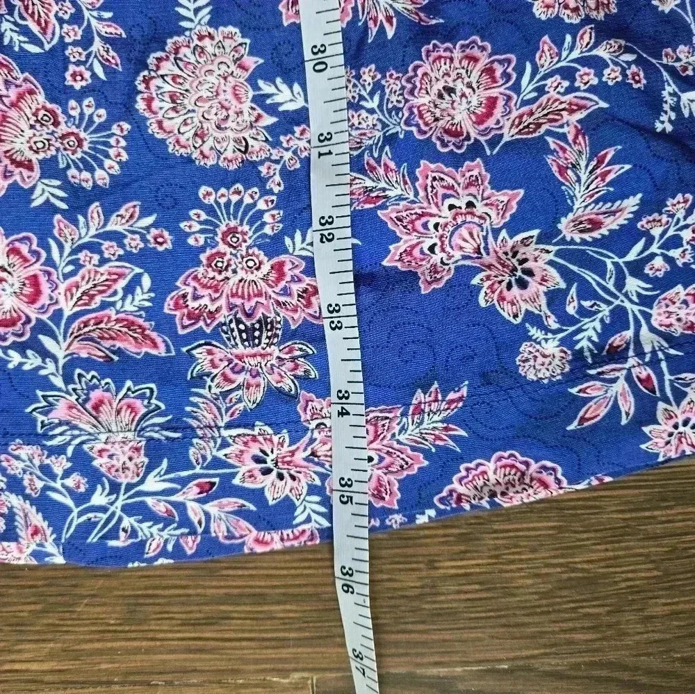 LOFT Floral Print Blue mini dress feminine puff short sleeve  sz 14 - Picture 10 of 10